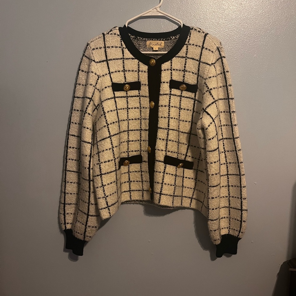 Chanel inspired Marled Plaid Jacket - Black and Cream